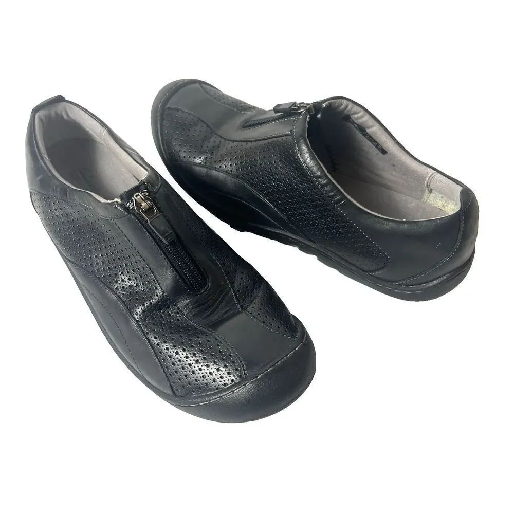 Clarks Springers Womens Size 8 M Comfort Casual Black Leather Zip Up Oxford Flat
